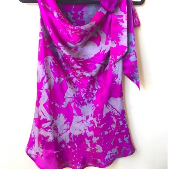 Cabi ‘Fit to Be Dyed’ Silk Magenta and Purple Tie Neck Blouse - Picture 10 of 10